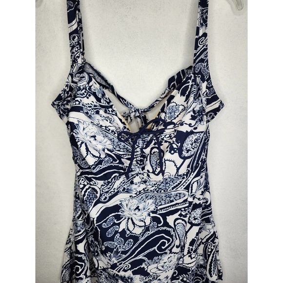 Septangle Plus Size 24W Tankini Swimsuit Blue Adjustable Padded Bra Paisley - Picture 2 of 12
